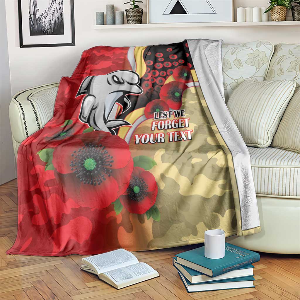 Redcliffe Dolphins ANZAC Personalised Blanket Lest We Forget Poppy Camo