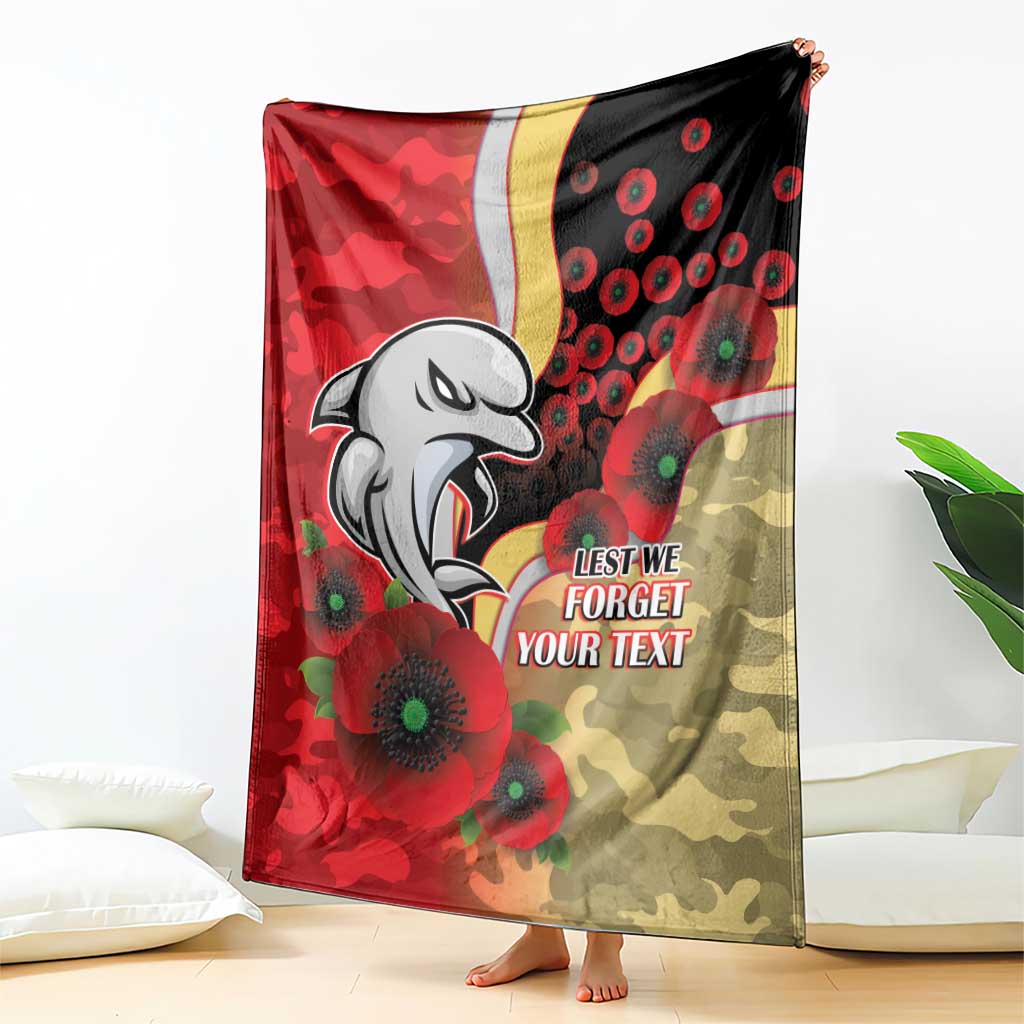 Redcliffe Dolphins ANZAC Personalised Blanket Lest We Forget Poppy Camo