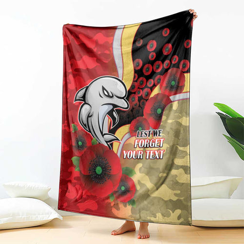 Redcliffe Dolphins ANZAC Personalised Blanket Lest We Forget Poppy Camo