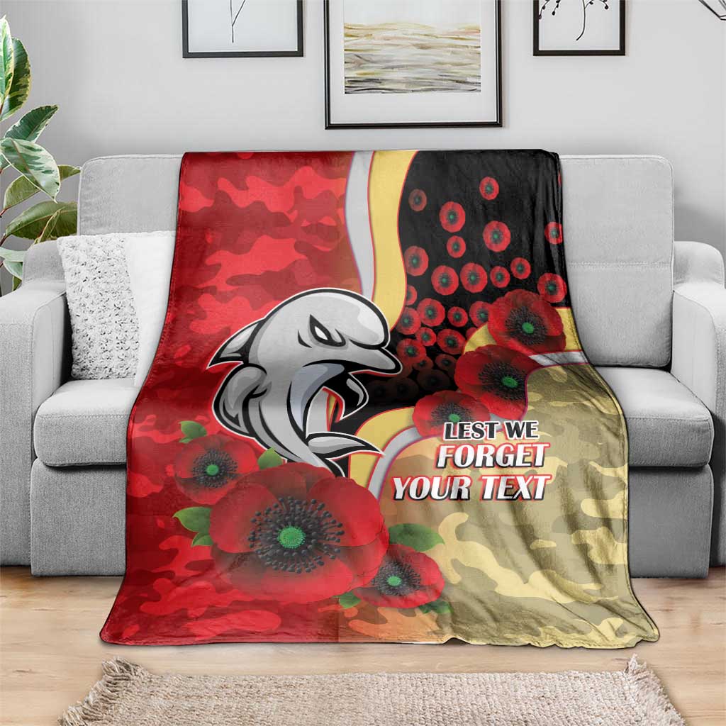 Redcliffe Dolphins ANZAC Personalised Blanket Lest We Forget Poppy Camo