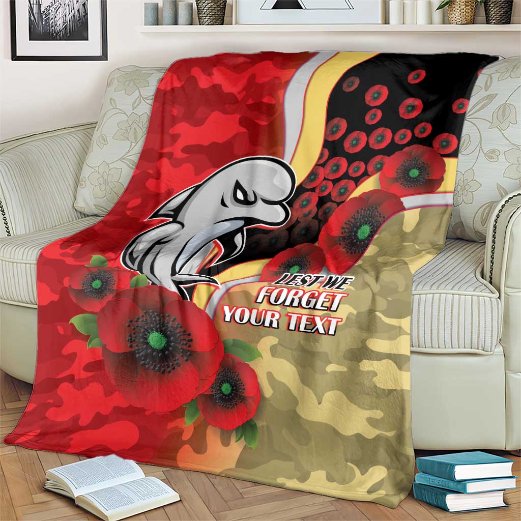 Redcliffe Dolphins ANZAC Personalised Blanket Lest We Forget Poppy Camo