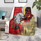 Redcliffe Dolphins ANZAC Personalised Blanket Lest We Forget Poppy Camo