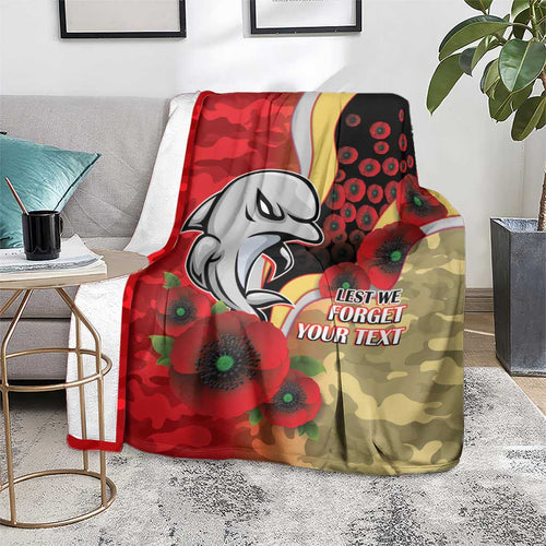 Redcliffe Dolphins ANZAC Personalised Blanket Lest We Forget Poppy Camo