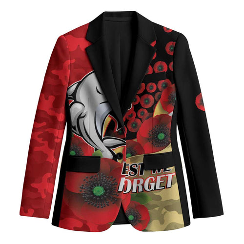 Redcliffe Dolphins ANZAC Personalised Blazer Lest We Forget Poppy Camo