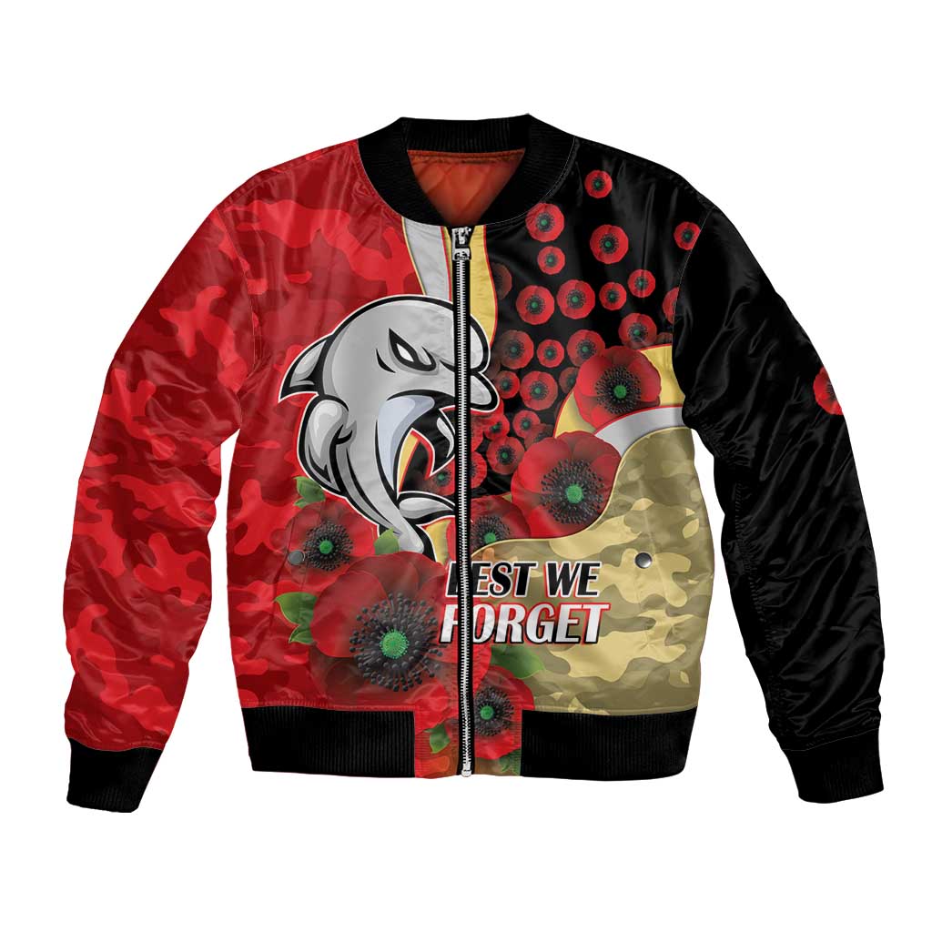 Redcliffe Dolphins ANZAC Personalised Bomber Jacket Lest We Forget Poppy Camo