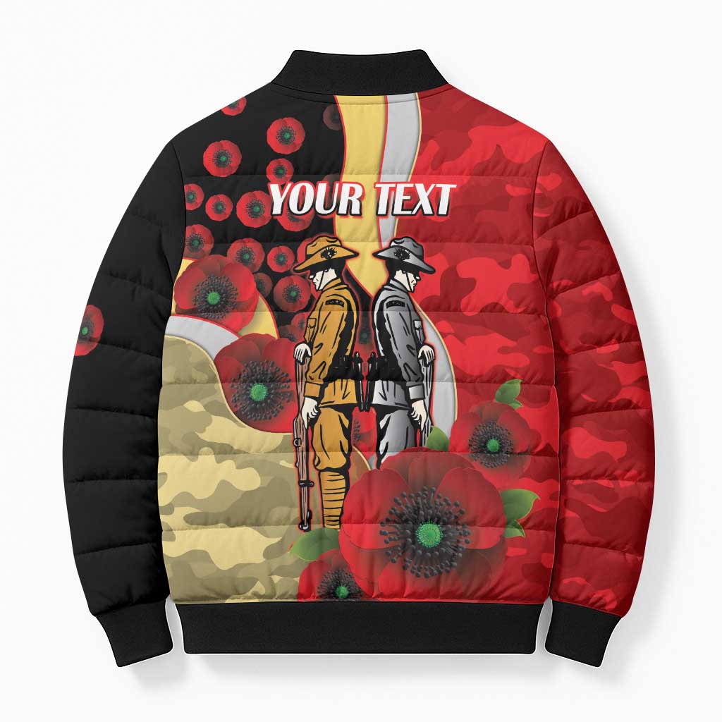 Redcliffe Dolphins ANZAC Personalised Bomber Puffer Jacket Lest We Forget Poppy Camo