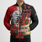 Redcliffe Dolphins ANZAC Personalised Bomber Puffer Jacket Lest We Forget Poppy Camo