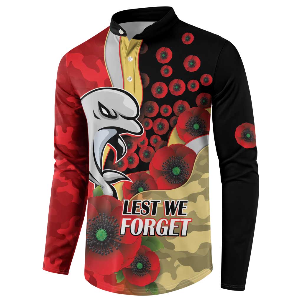 Redcliffe Dolphins ANZAC Personalised Button Sweatshirt Lest We Forget Poppy Camo