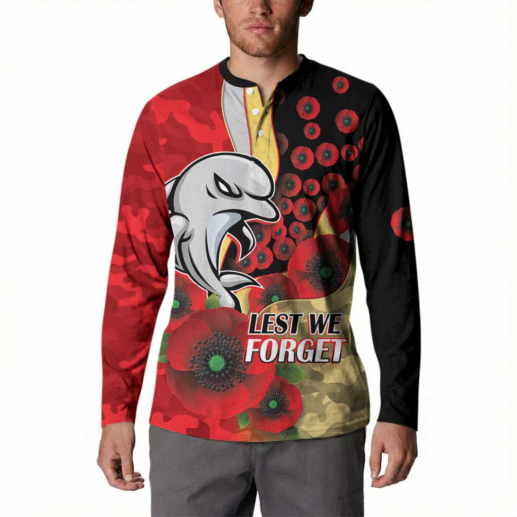 Redcliffe Dolphins ANZAC Personalised Button Sweatshirt Lest We Forget Poppy Camo