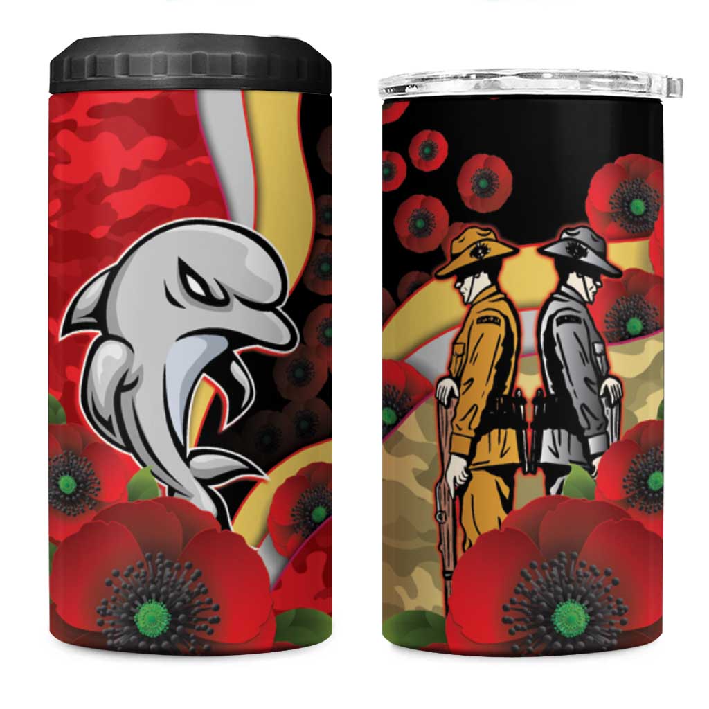 Redcliffe Dolphins ANZAC Personalised 4 in 1 Can Cooler Tumbler Lest We Forget Poppy Camo