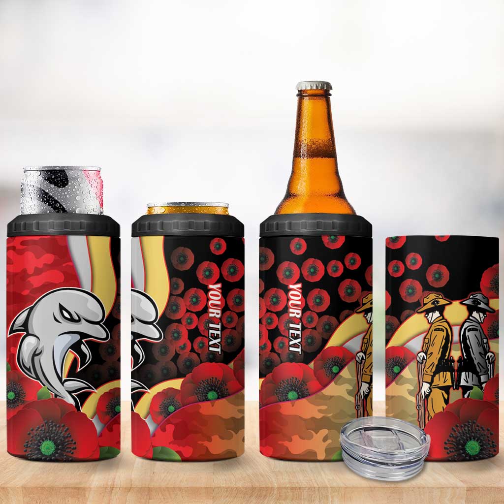 Redcliffe Dolphins ANZAC Personalised 4 in 1 Can Cooler Tumbler Lest We Forget Poppy Camo
