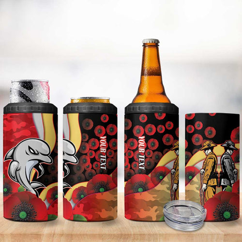 Redcliffe Dolphins ANZAC Personalised 4 in 1 Can Cooler Tumbler Lest We Forget Poppy Camo