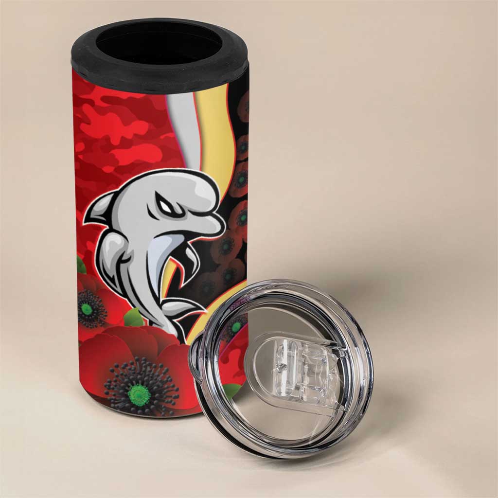 Redcliffe Dolphins ANZAC Personalised 4 in 1 Can Cooler Tumbler Lest We Forget Poppy Camo