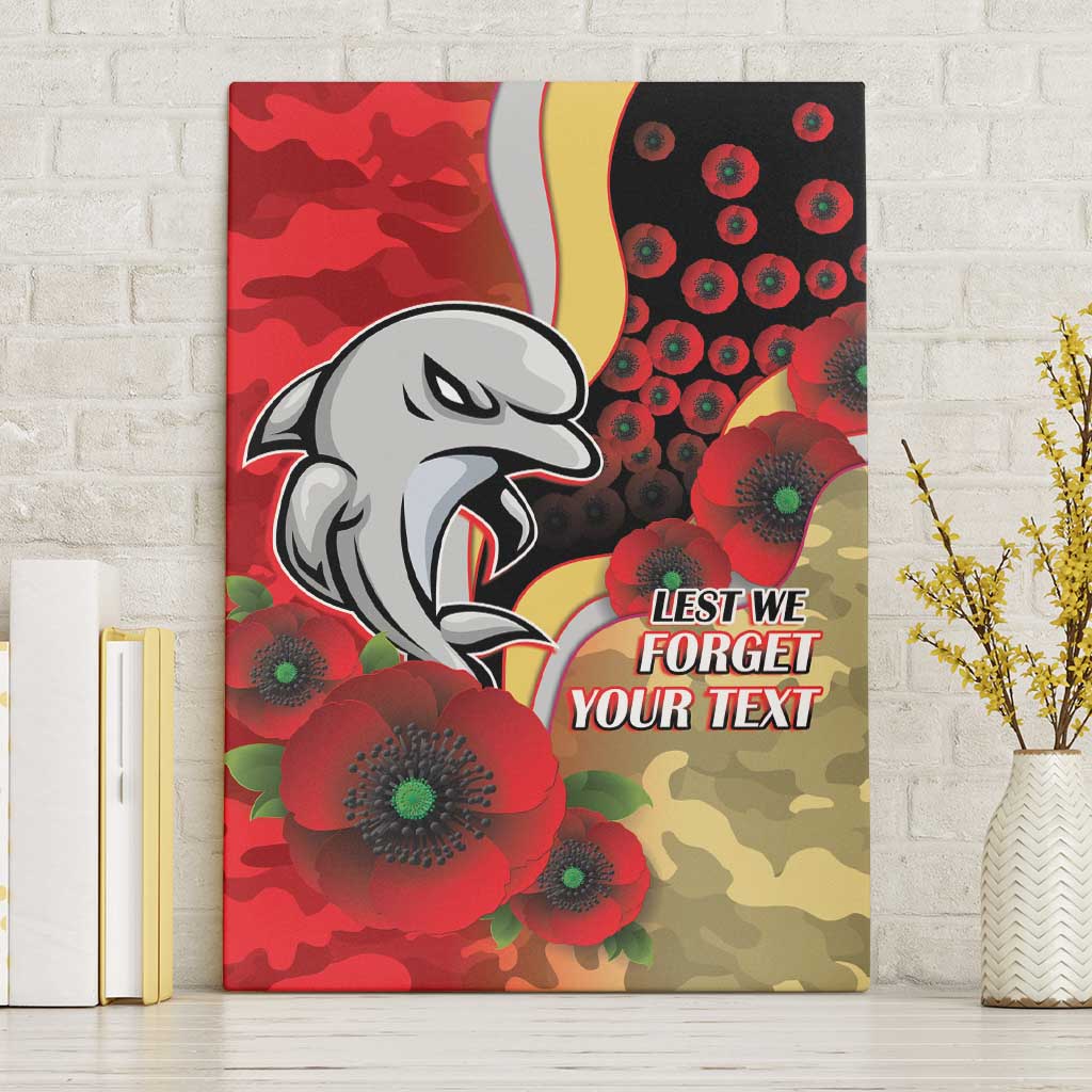 Redcliffe Dolphins ANZAC Personalised Canvas Wall Art Lest We Forget Poppy Camo