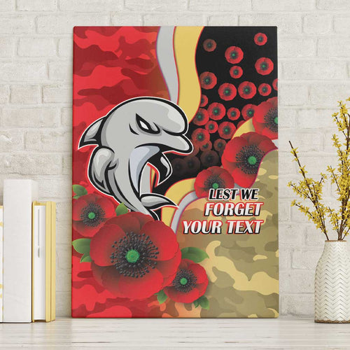Redcliffe Dolphins ANZAC Personalised Canvas Wall Art Lest We Forget Poppy Camo