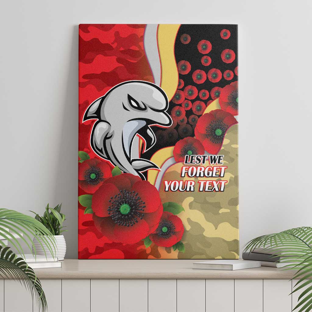 Redcliffe Dolphins ANZAC Personalised Canvas Wall Art Lest We Forget Poppy Camo
