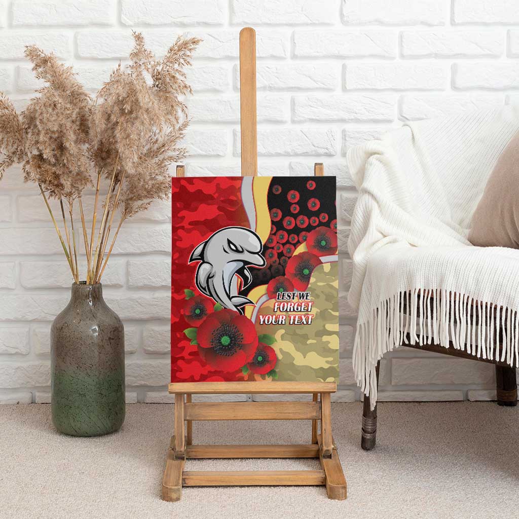 Redcliffe Dolphins ANZAC Personalised Canvas Wall Art Lest We Forget Poppy Camo