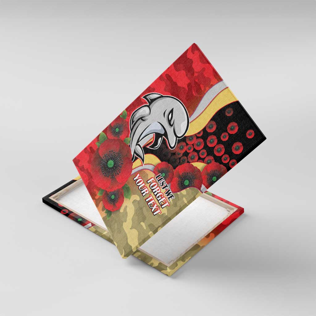 Redcliffe Dolphins ANZAC Personalised Canvas Wall Art Lest We Forget Poppy Camo