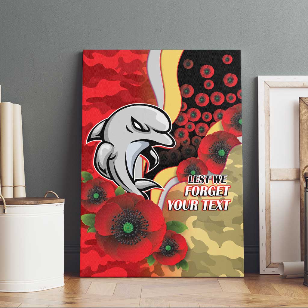 Redcliffe Dolphins ANZAC Personalised Canvas Wall Art Lest We Forget Poppy Camo