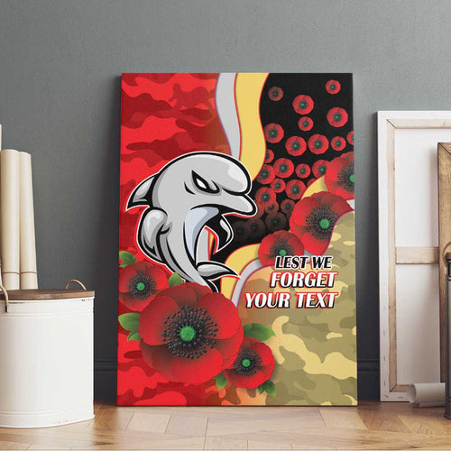 Redcliffe Dolphins ANZAC Personalised Canvas Wall Art Lest We Forget Poppy Camo