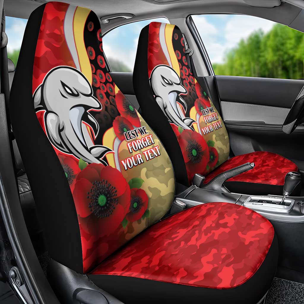 Redcliffe Dolphins ANZAC Personalised Car Seat Cover Lest We Forget Poppy Camo