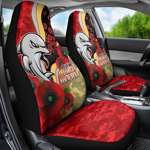 Redcliffe Dolphins ANZAC Personalised Car Seat Cover Lest We Forget Poppy Camo