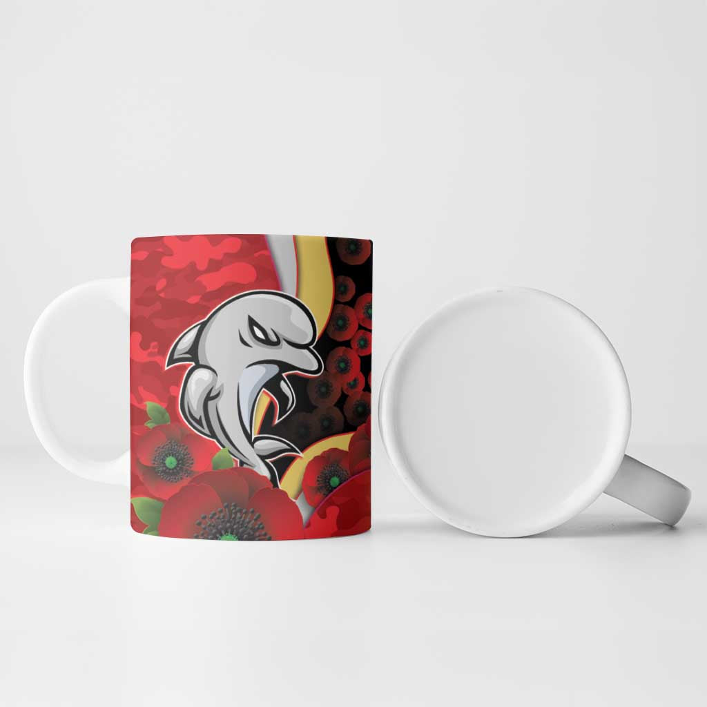 Redcliffe Dolphins ANZAC Personalised Ceramic Mug Lest We Forget Poppy Camo