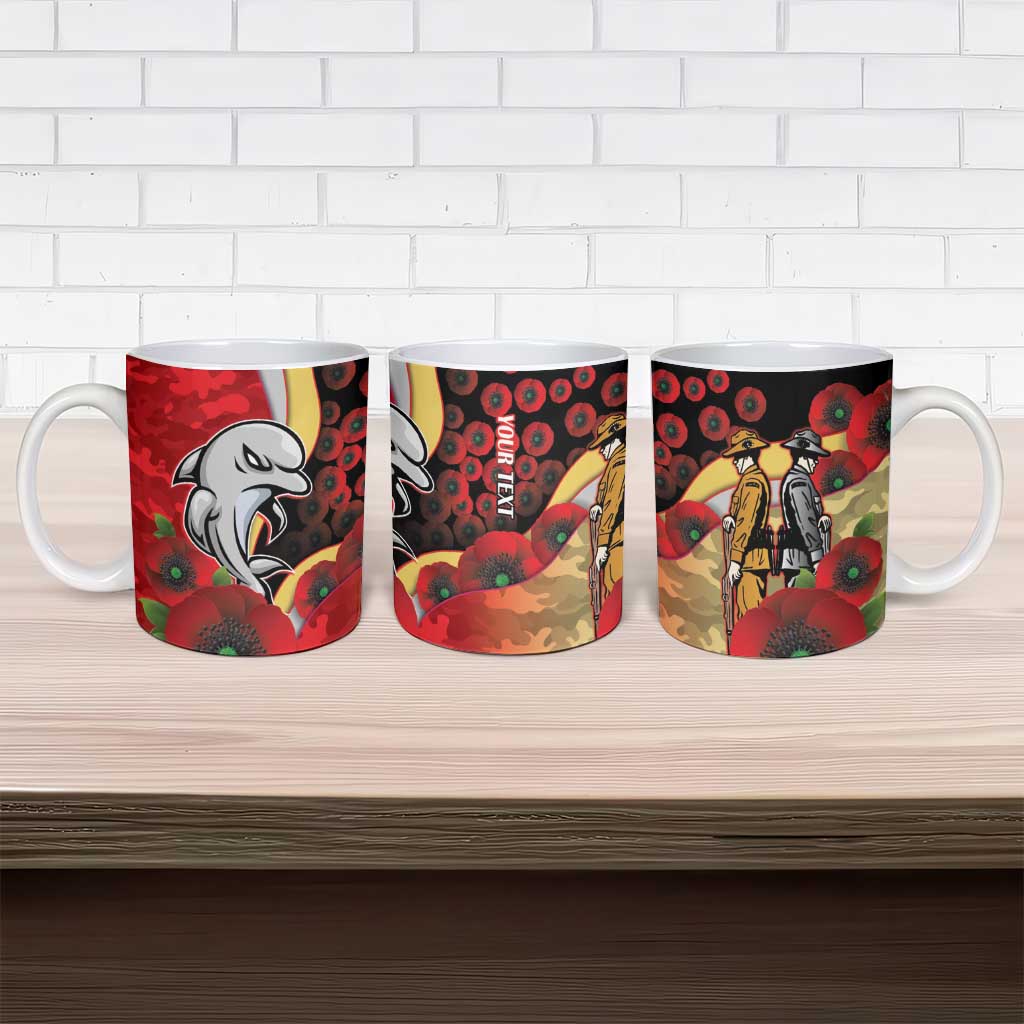Redcliffe Dolphins ANZAC Personalised Ceramic Mug Lest We Forget Poppy Camo