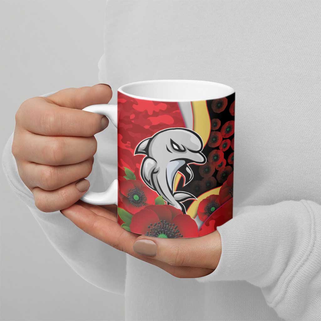 Redcliffe Dolphins ANZAC Personalised Ceramic Mug Lest We Forget Poppy Camo