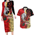 Redcliffe Dolphins ANZAC Personalised Couples Matching Long Sleeve Bodycon Dress and Hawaiian Shirt Lest We Forget Poppy Camo