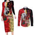 Redcliffe Dolphins ANZAC Personalised Couples Matching Long Sleeve Bodycon Dress and Long Sleeve Button Shirt Lest We Forget Poppy Camo