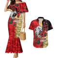 Redcliffe Dolphins ANZAC Personalised Couples Matching Mermaid Dress and Hawaiian Shirt Lest We Forget Poppy Camo
