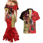 Redcliffe Dolphins ANZAC Personalised Couples Matching Mermaid Dress and Hawaiian Shirt Lest We Forget Poppy Camo