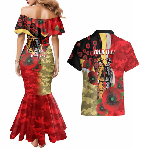 Redcliffe Dolphins ANZAC Personalised Couples Matching Mermaid Dress and Hawaiian Shirt Lest We Forget Poppy Camo