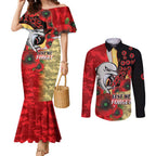 Redcliffe Dolphins ANZAC Personalised Couples Matching Mermaid Dress and Long Sleeve Button Shirt Lest We Forget Poppy Camo