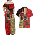 Redcliffe Dolphins ANZAC Personalised Couples Matching Off Shoulder Maxi Dress and Hawaiian Shirt Lest We Forget Poppy Camo