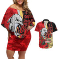Redcliffe Dolphins ANZAC Personalised Couples Matching Off Shoulder Short Dress and Hawaiian Shirt Lest We Forget Poppy Camo
