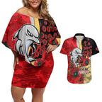 Redcliffe Dolphins ANZAC Personalised Couples Matching Off Shoulder Short Dress and Hawaiian Shirt Lest We Forget Poppy Camo