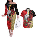 Redcliffe Dolphins ANZAC Personalised Couples Matching Off The Shoulder Long Sleeve Dress and Hawaiian Shirt Lest We Forget Poppy Camo