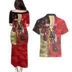Redcliffe Dolphins ANZAC Personalised Couples Matching Puletasi and Hawaiian Shirt Lest We Forget Poppy Camo