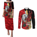 Redcliffe Dolphins ANZAC Personalised Couples Matching Puletasi and Long Sleeve Button Shirt Lest We Forget Poppy Camo
