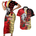 Redcliffe Dolphins ANZAC Personalised Couples Matching Short Sleeve Bodycon Dress and Hawaiian Shirt Lest We Forget Poppy Camo