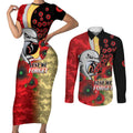 Redcliffe Dolphins ANZAC Personalised Couples Matching Short Sleeve Bodycon Dress and Long Sleeve Button Shirt Lest We Forget Poppy Camo