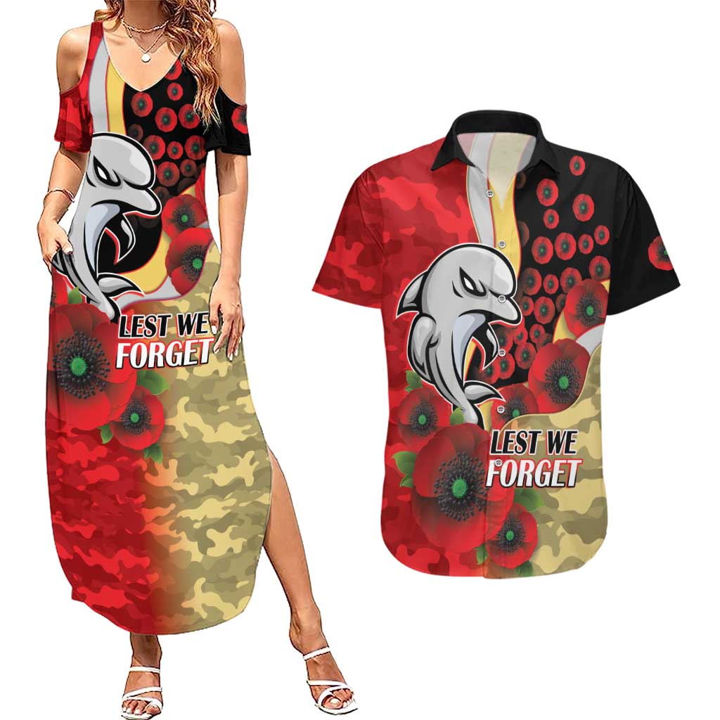 Redcliffe Dolphins ANZAC Personalised Couples Matching Summer Maxi Dress and Hawaiian Shirt Lest We Forget Poppy Camo