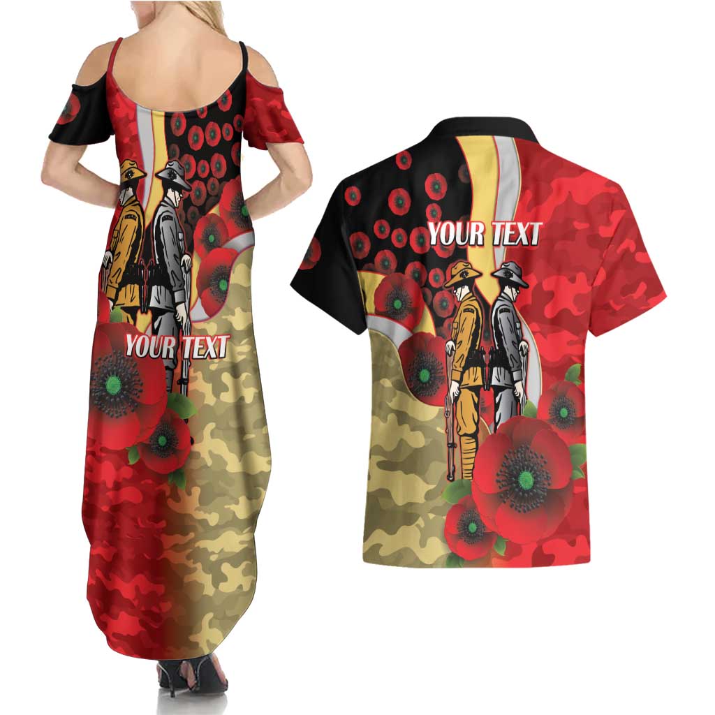 Redcliffe Dolphins ANZAC Personalised Couples Matching Summer Maxi Dress and Hawaiian Shirt Lest We Forget Poppy Camo