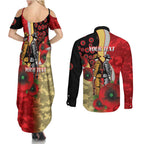 Redcliffe Dolphins ANZAC Personalised Couples Matching Summer Maxi Dress and Long Sleeve Button Shirt Lest We Forget Poppy Camo