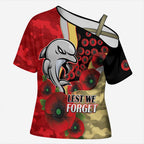 Redcliffe Dolphins ANZAC Personalised Cross Shoulder Shirt Lest We Forget Poppy Camo