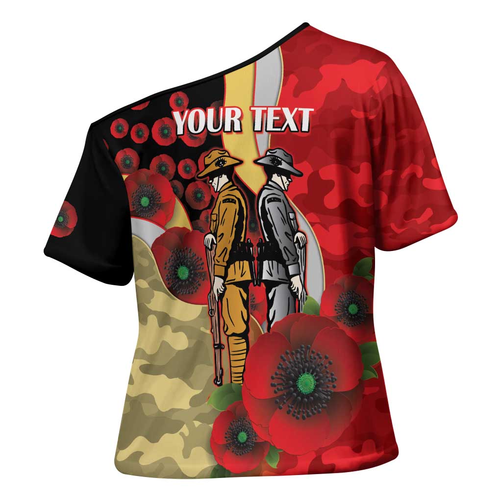 Redcliffe Dolphins ANZAC Personalised Cross Shoulder Shirt Lest We Forget Poppy Camo