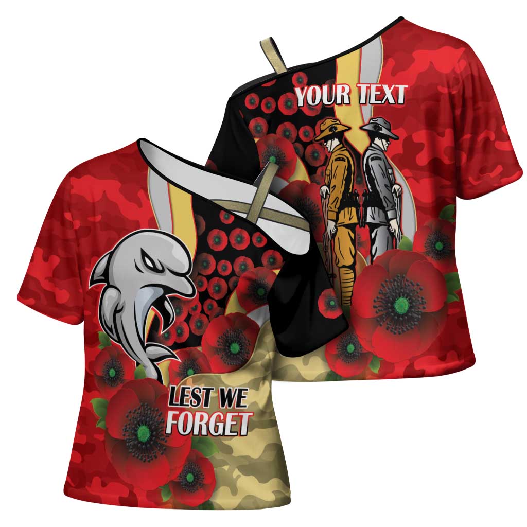 Redcliffe Dolphins ANZAC Personalised Cross Shoulder Shirt Lest We Forget Poppy Camo