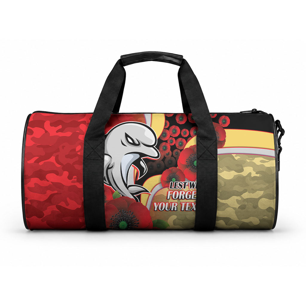 Redcliffe Dolphins ANZAC Personalised Duffle Bag Lest We Forget Poppy Camo